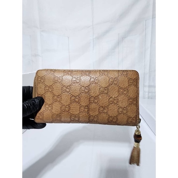 Authentic GUCCI Vintage Guccissima Bamboo Tassel Zip Around Wallet Light Brown - Picture 1 of 13
